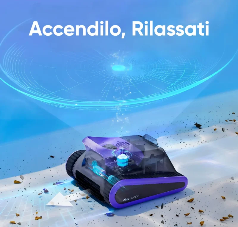 Maytronics Niya Sonar F5i Senza Fili Cordless – APP Bluetooth – Navigazione Sonar – Robot Pulitore Piscina a Batteria fino a 12 Mt – FONDO + PARETI + LINEA – NOVITA’ - immagine 4